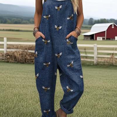 3D Digital Printing Women's Fashion Floral Jumpsuit With Pockets