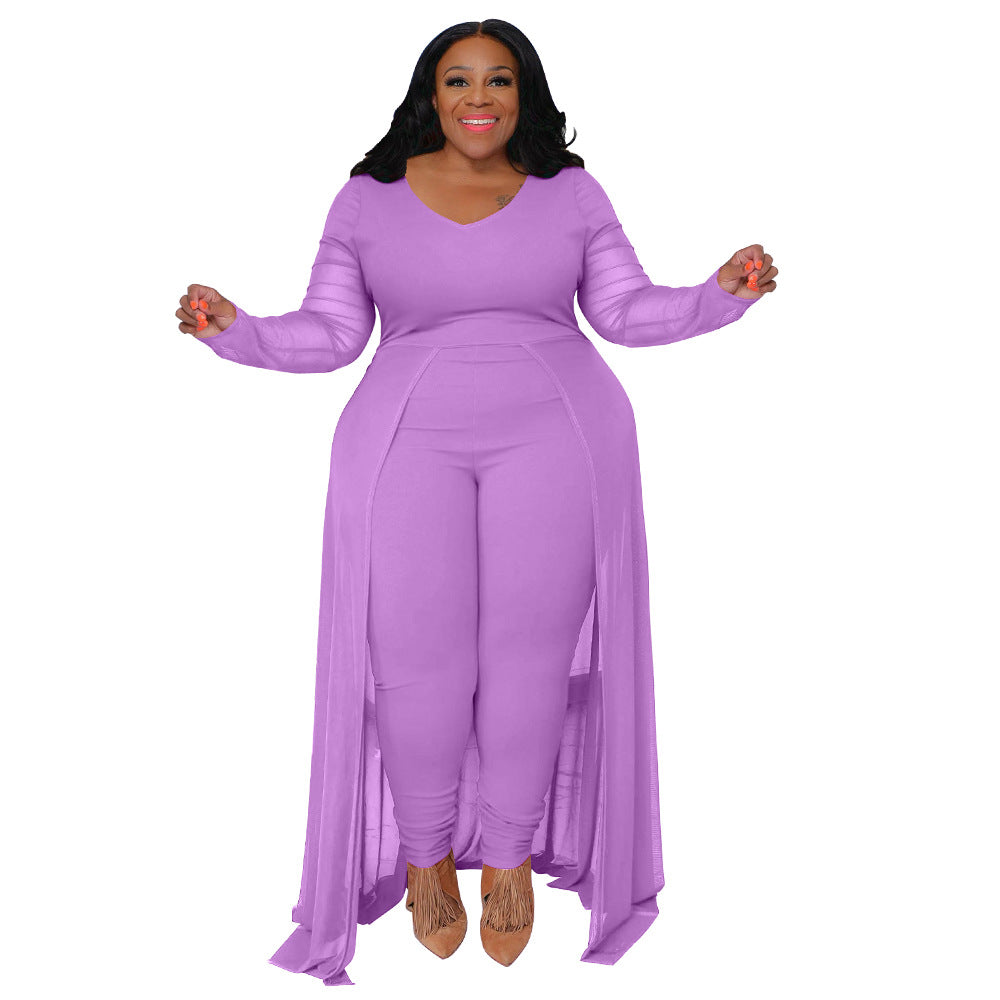 Women's Pocket Long Sleeve Stitching Stretch Jumpsuit