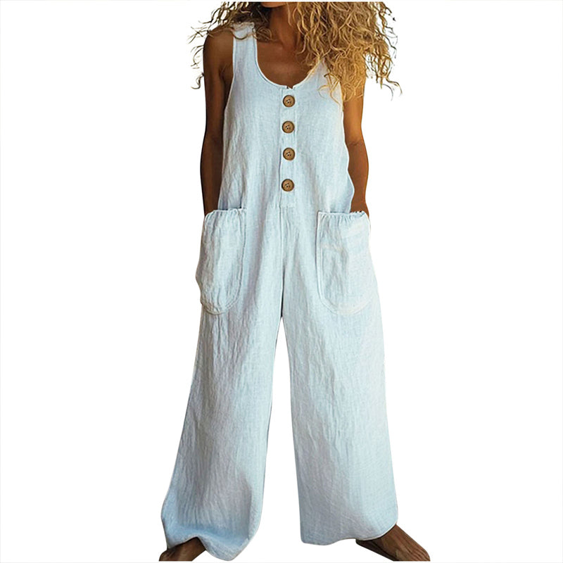 Women's Elegant Wide-Leg Jumpsuit - Button Front Formal & Casual Romper, Lightweight Wear