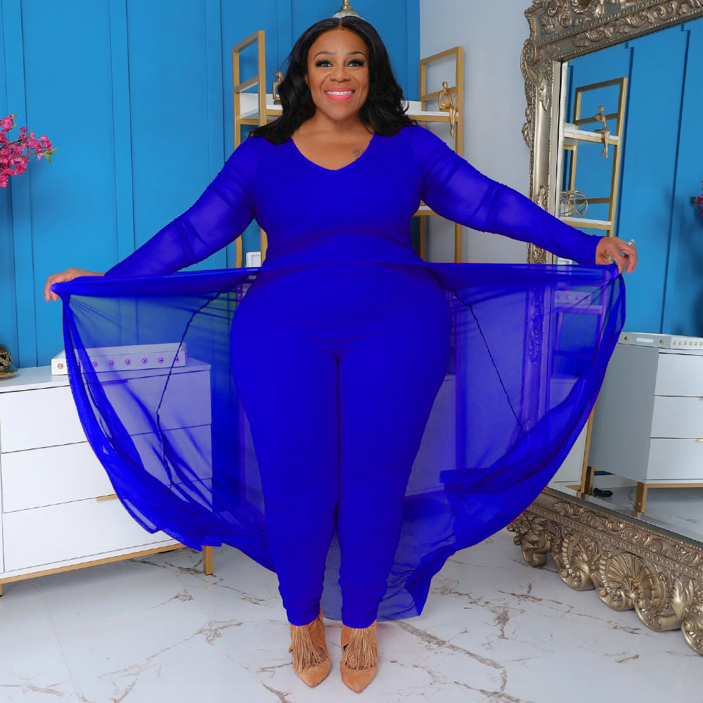 Women's Pocket Long Sleeve Stitching Stretch Jumpsuit