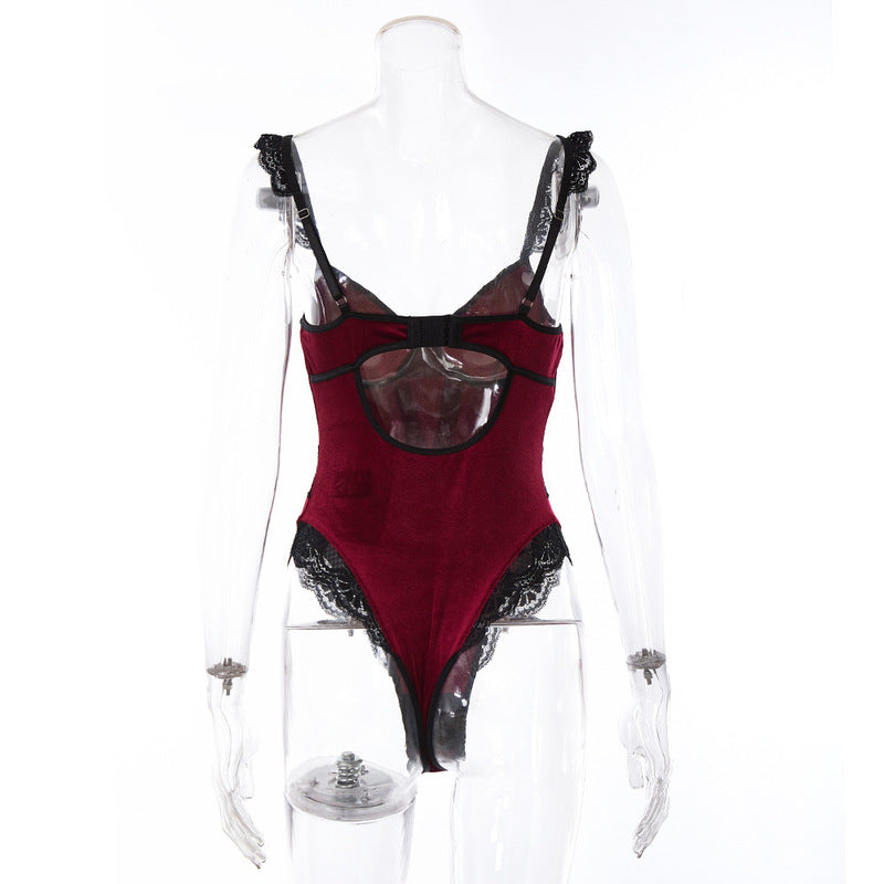 FireBrick Lace Sexy Jumpsuit-Back Show