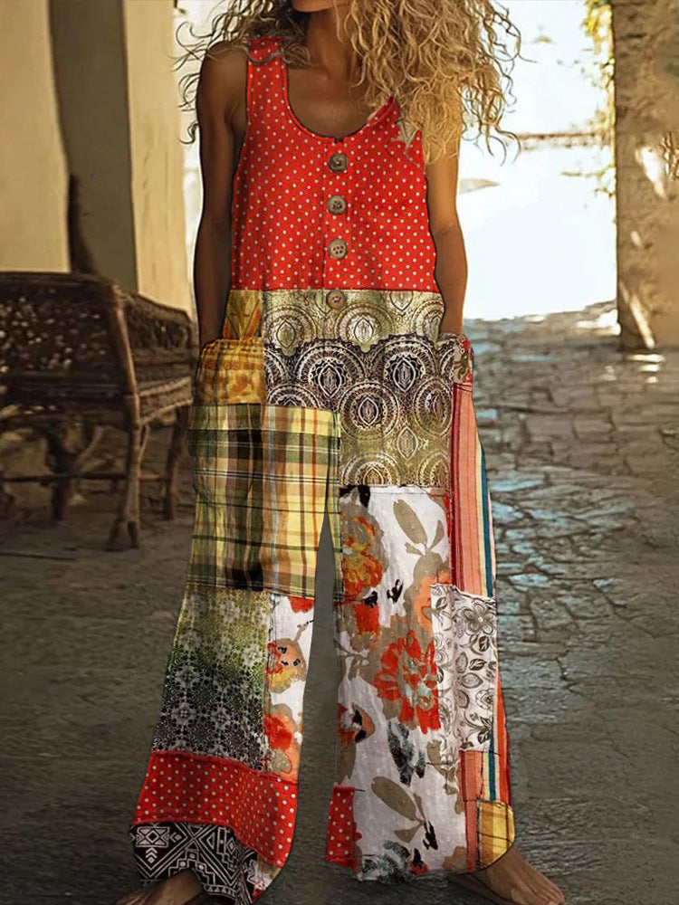 3D Digital Printing Women's Vest With Pocket Floral Jumpsuit