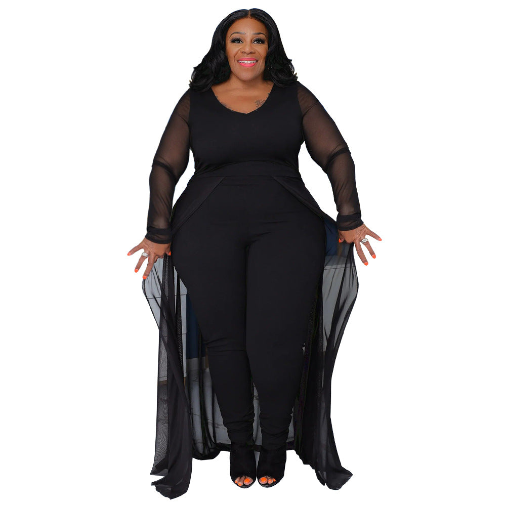 Women's Pocket Long Sleeve Stitching Stretch Jumpsuit