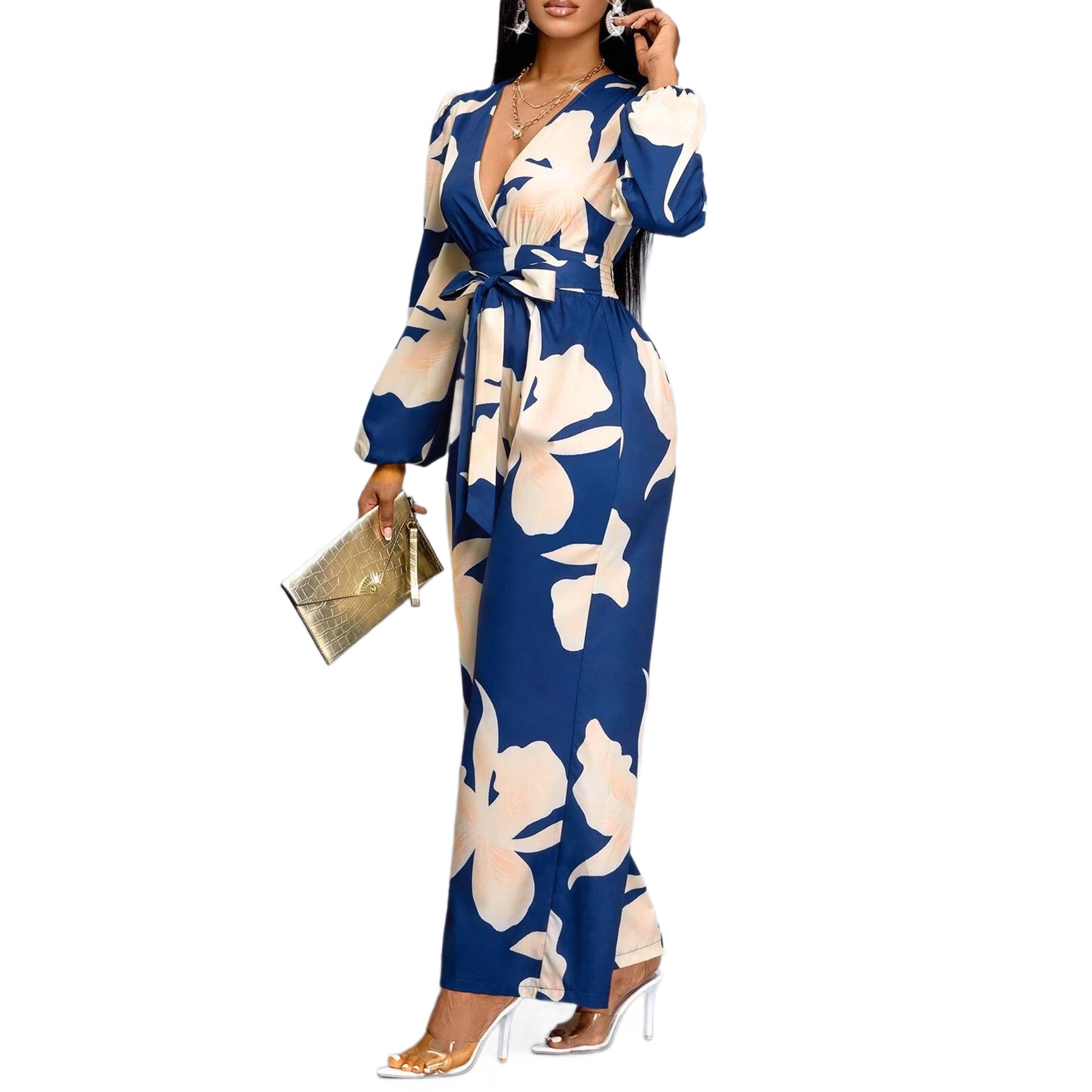 Women's Printed Long Sleeve Jumpsuit Suit