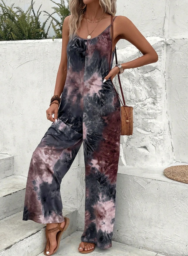 Maison Romper Splatter Print Casual Wide Leg Jumpsuit