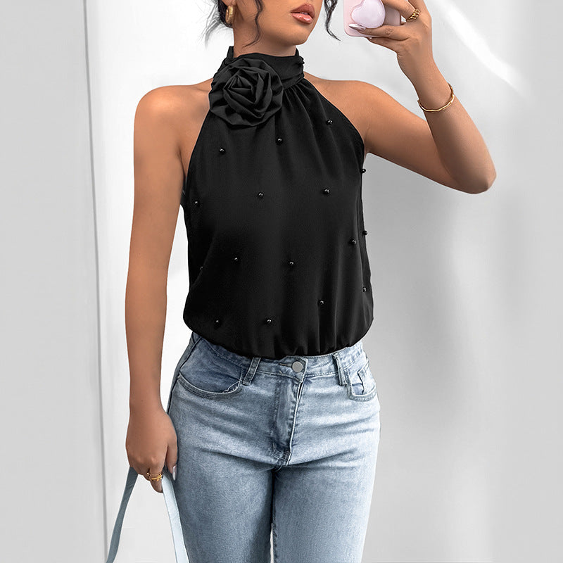 Sexy Elegant Style Three-dimensional Flower Half Turtleneck Halter Jumpsuit