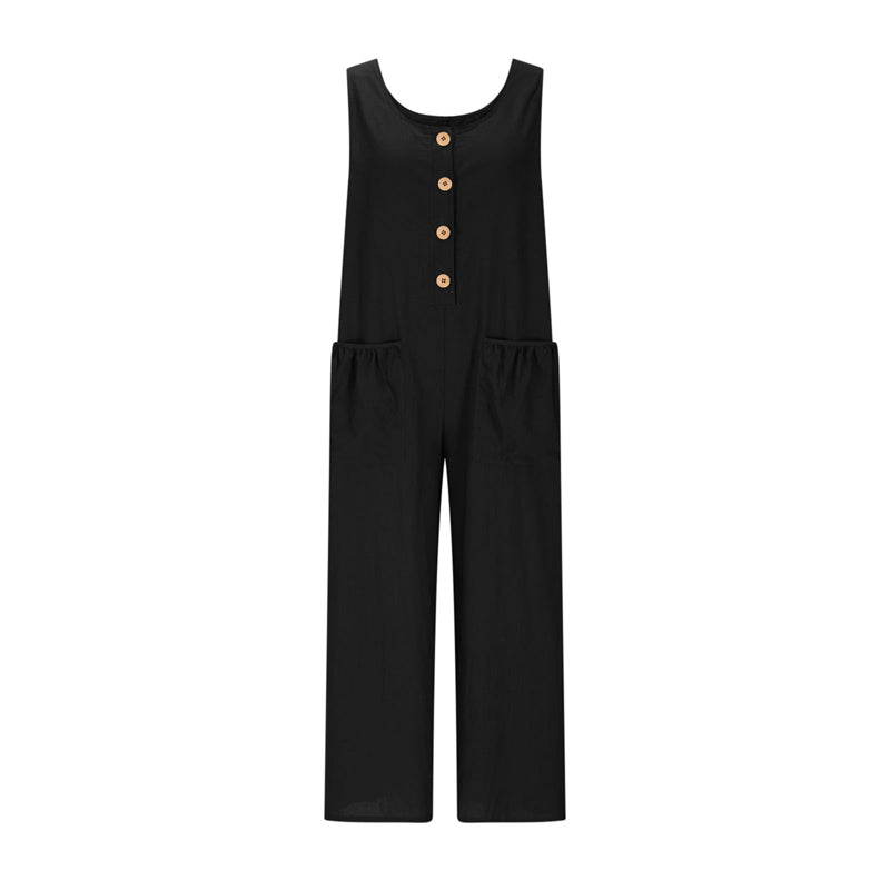 Women's Elegant Wide-Leg Jumpsuit - Button Front Formal & Casual Romper, Lightweight Wear