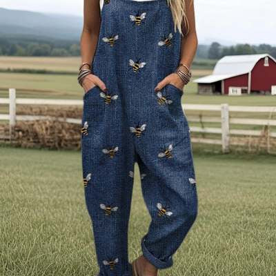 3D Digital Printing Women's Fashion Floral Jumpsuit With Pockets