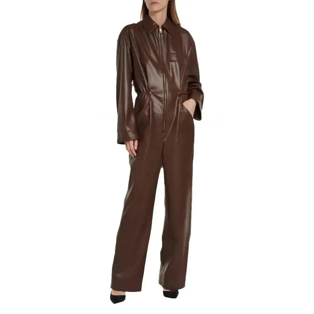 Women’s Chocolate Brown Leather Jumpsuit