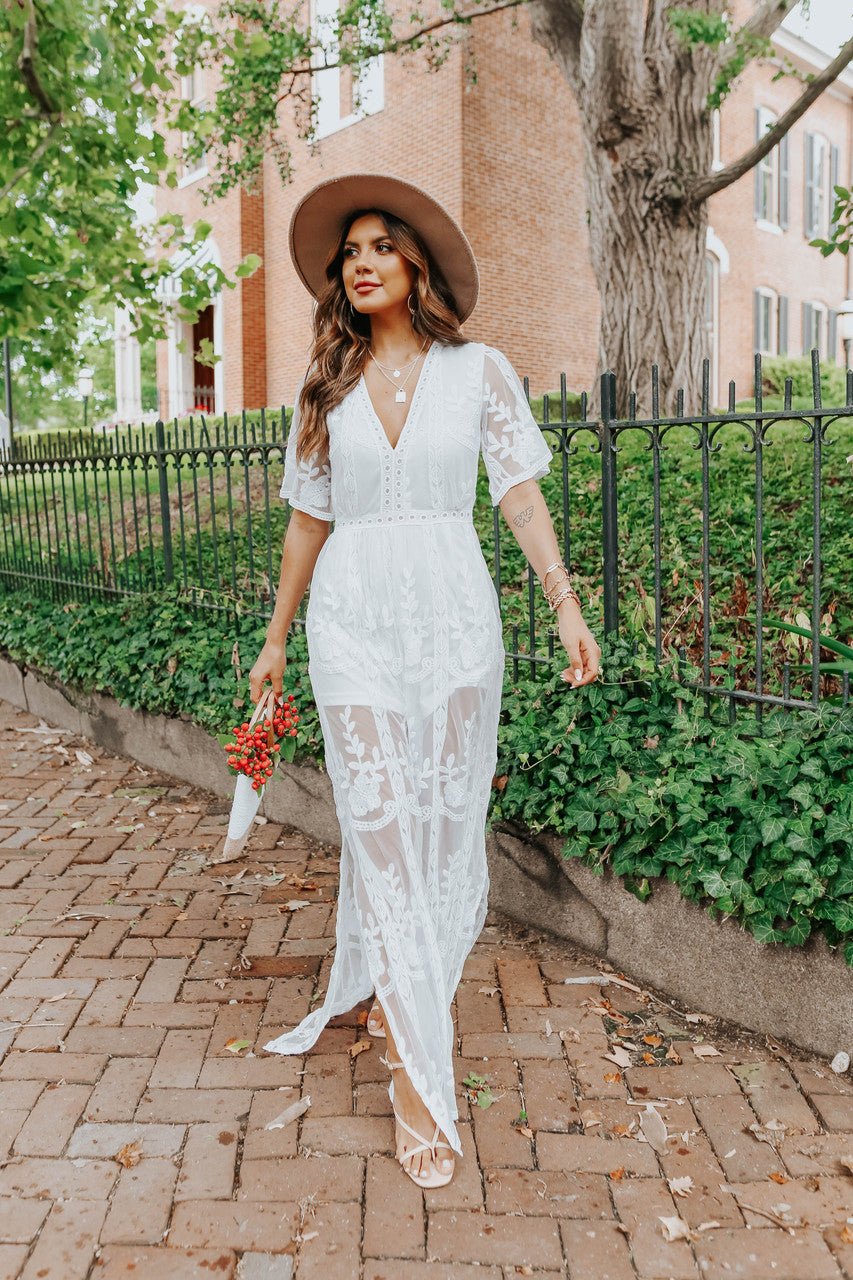 Reign White Lace Romper Maxi - DOORBUSTER